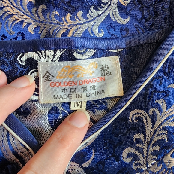 Golden Dragon Silk Feel Asian Lounge Dress - Picture 6 of 6
